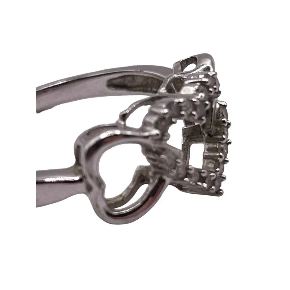 Diamond Linked Heart Promise Ring 10k‎ White Gold Size 6.5 Past Present Future